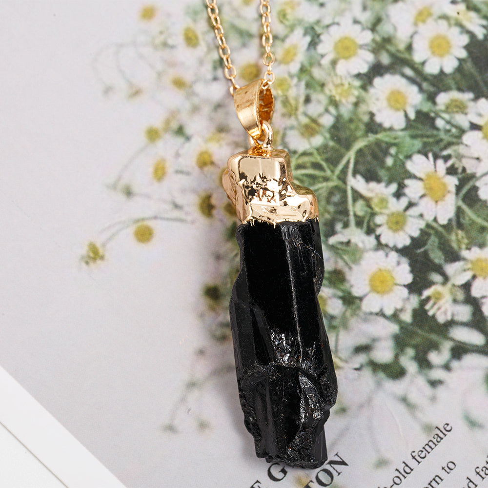 Raw Black Tourmaline Pendant in S925 Chain
