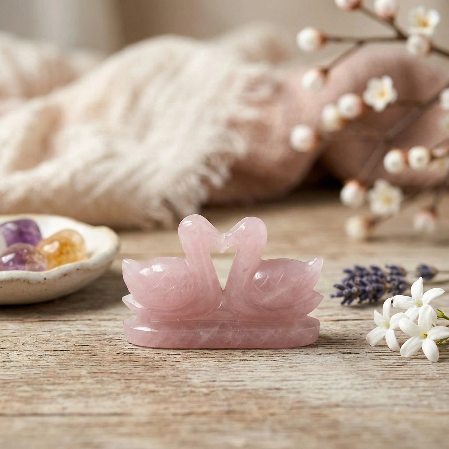 Blush Bond Swan Duo - Rose Quartz Love Birds