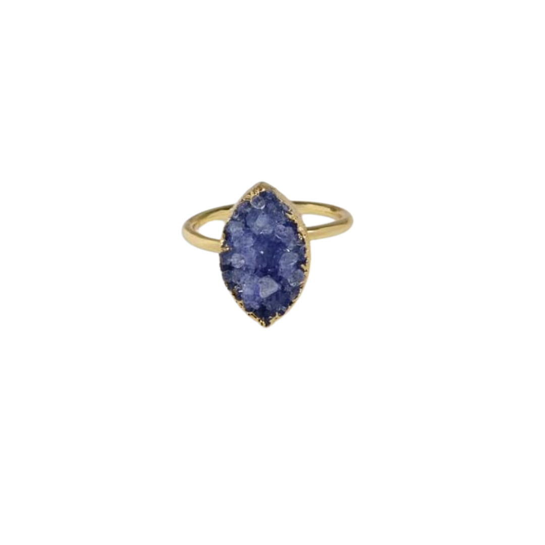 Natural Gemstone Adjustable Druzy Agate Ring for Women