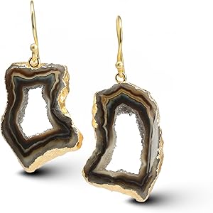 Agate Slice Geode Druzy Dangle Gold Plated Earrings
