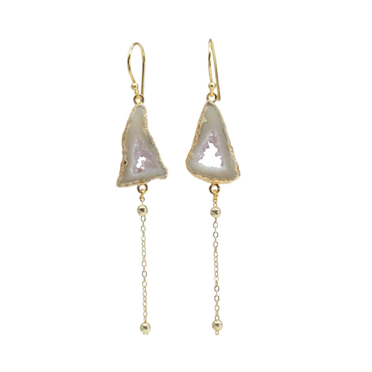 Agate Gemstone Geode Dangle Gold Plated Earrings