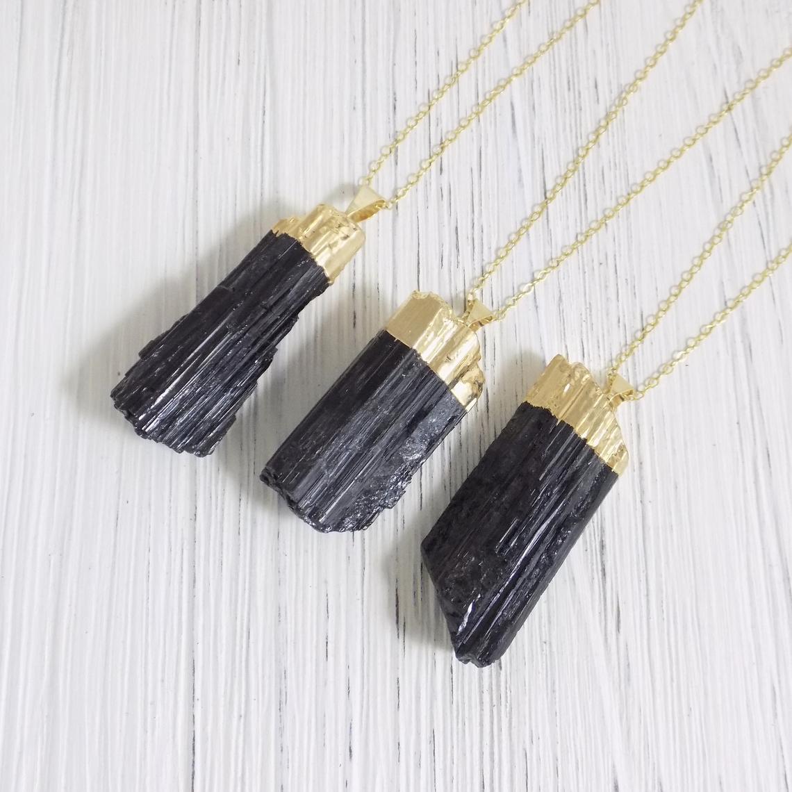 Raw Black Tourmaline Pendant in S925 Chain