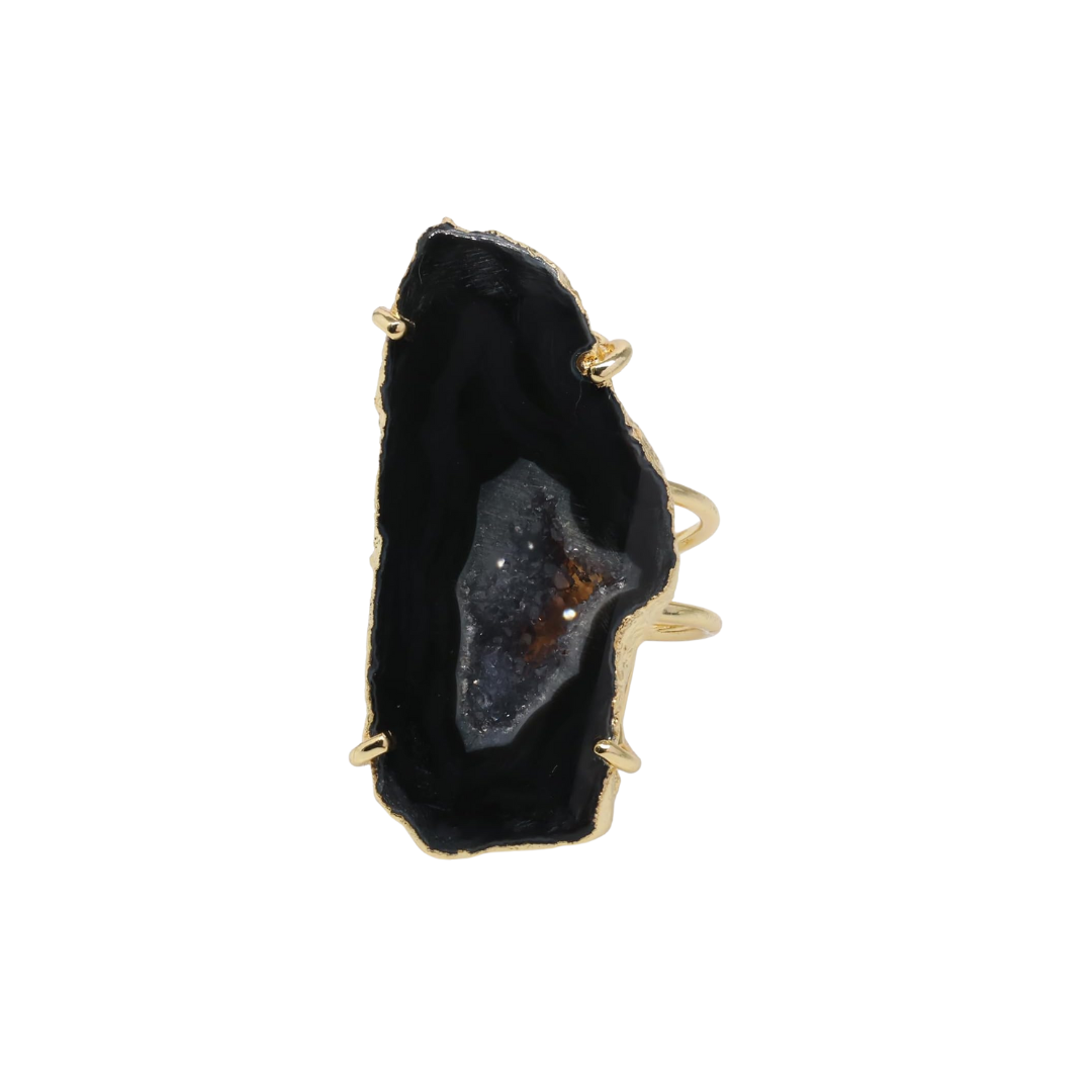 Agate Geode Druzy Slice Adjustable Gemstone Sparkle Ring