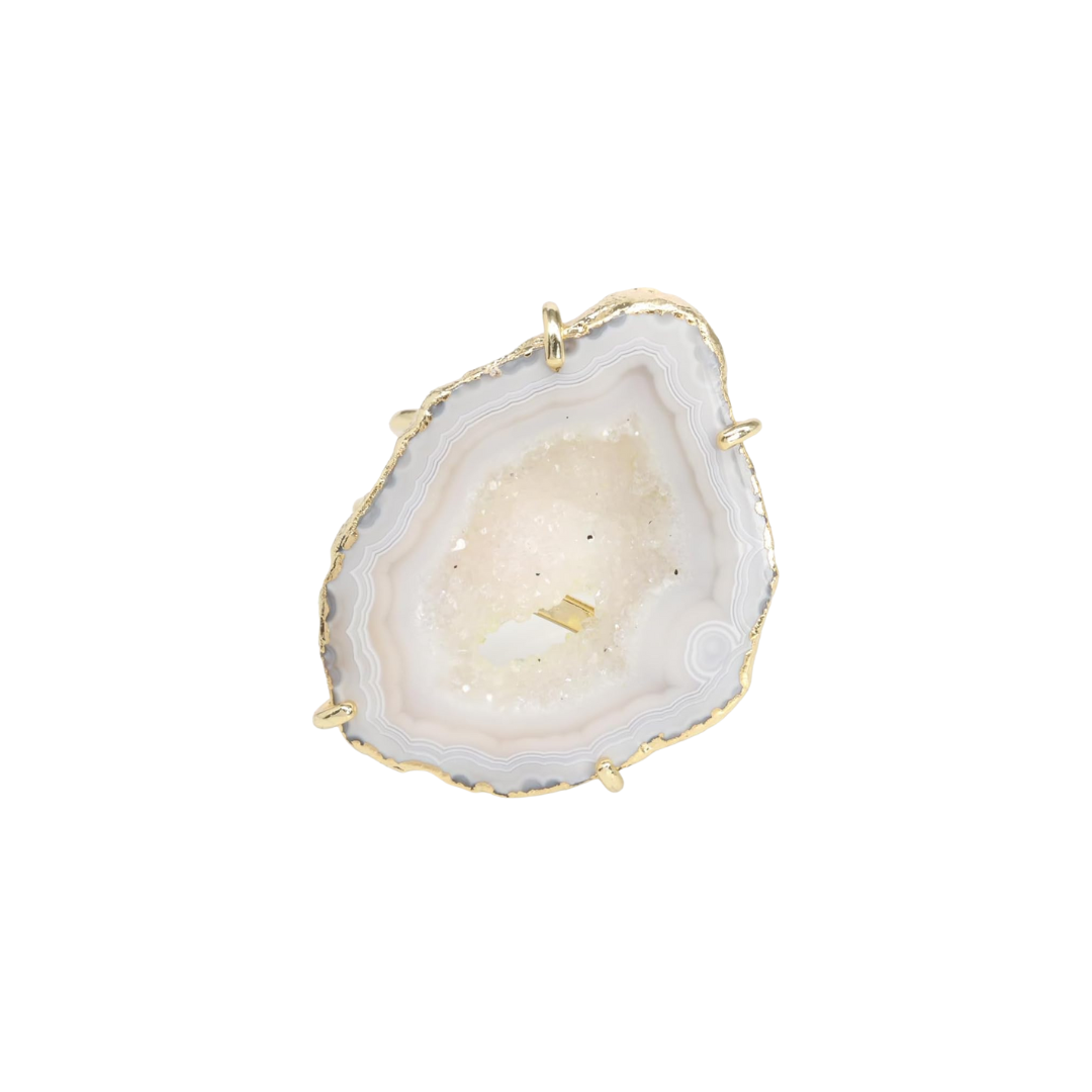 Agate Geode Druzy Slice Adjustable Natural Gemstone Ring