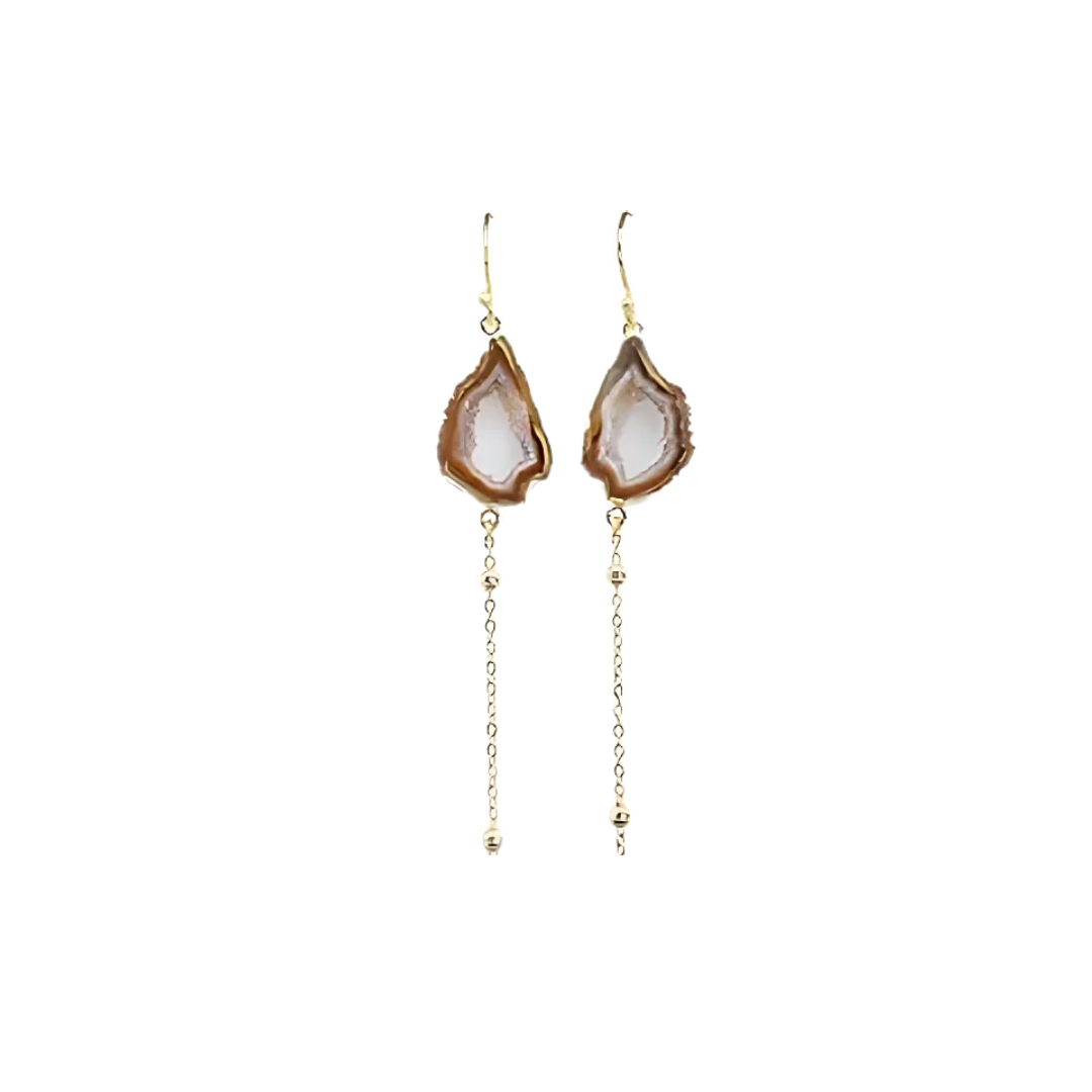 Agate Gemstone Geode Dangle Gold Plated Earrings