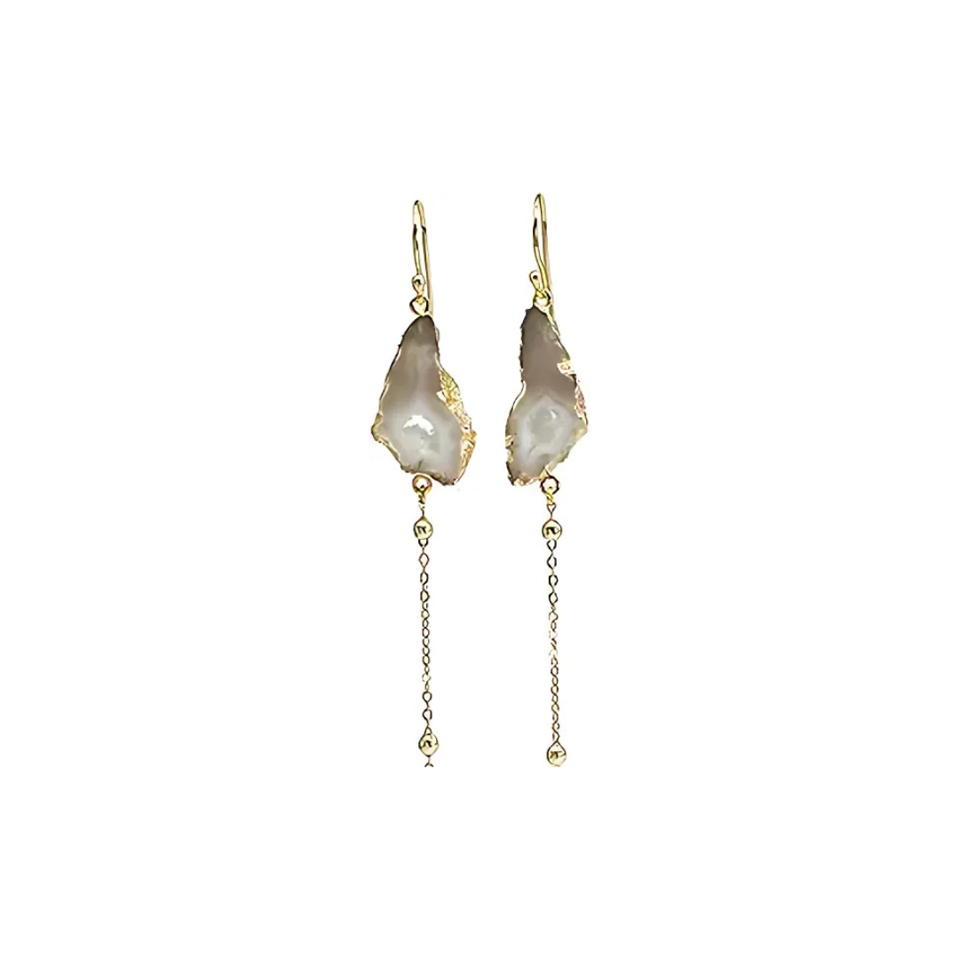 Agate Gemstone Geode Dangle Gold Plated Earrings