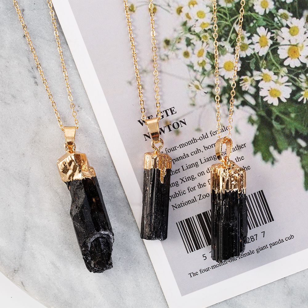Raw Black Tourmaline Pendant in S925 Chain