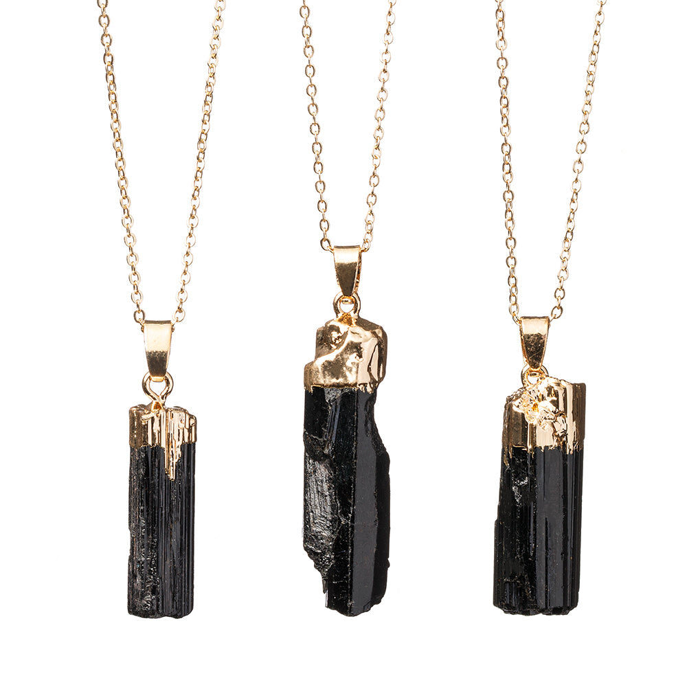 Raw Black Tourmaline Pendant in S925 Chain
