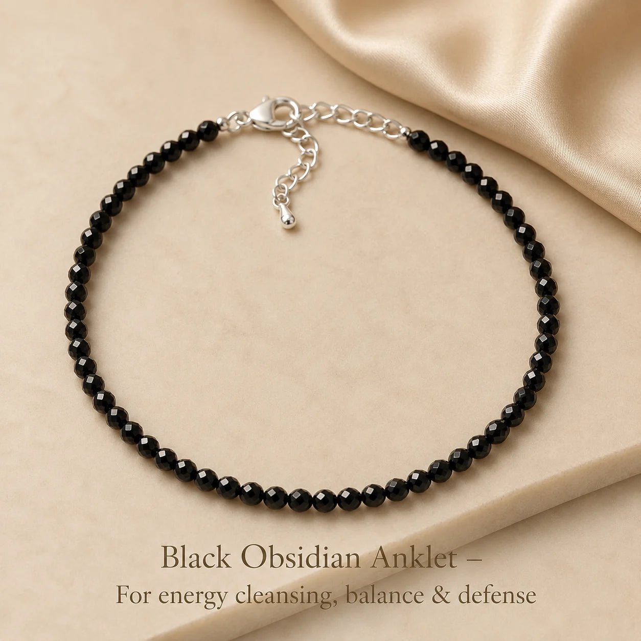 Black Obsidian Anklet – For energy cleansing, balance & defense
