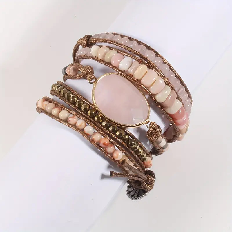 Rose Quartz Boho Wrap Bracelet for Love & Relationships
