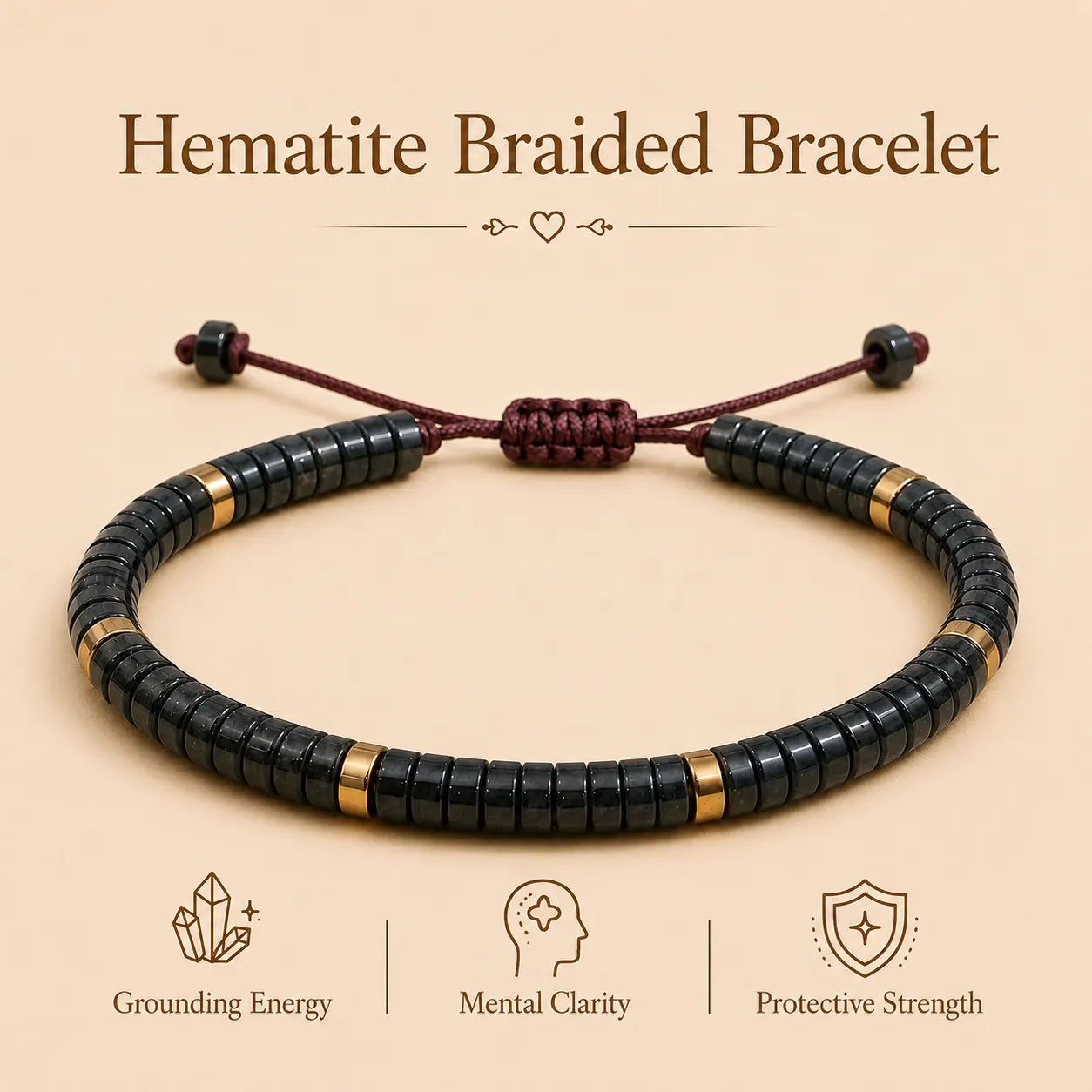 Hematite Braided Bracelet (For Strength, Stability, & Energetic)