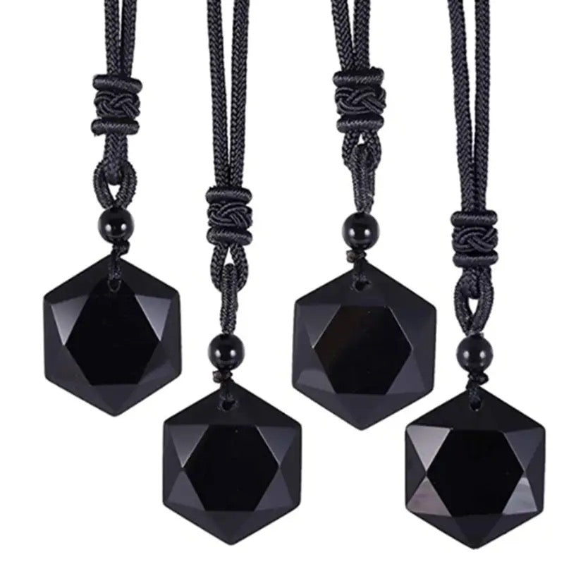 Black Obsidian Hexagon Necklace for Self Growth & Protection