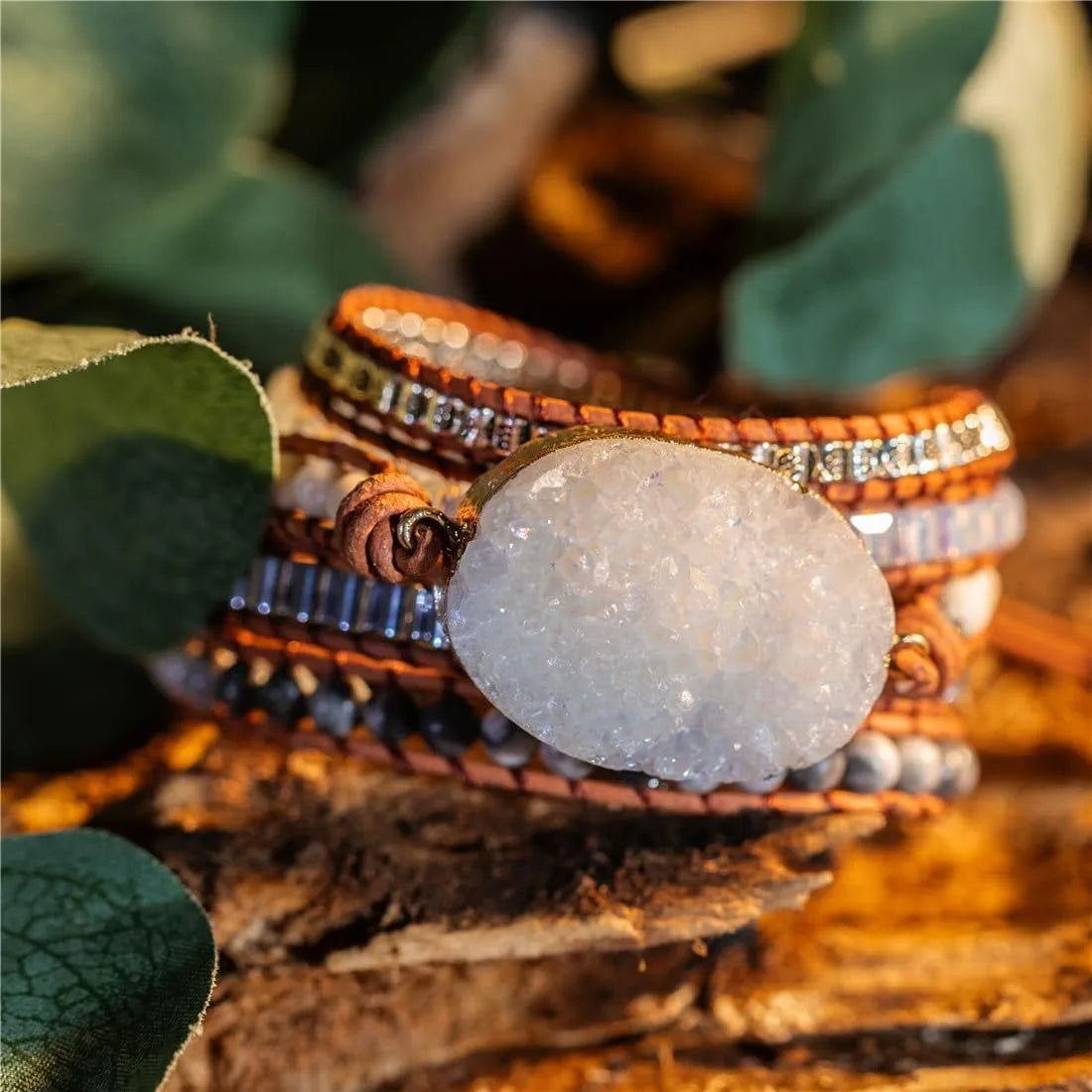 Druzzy & Map Stone Boho Wrap Bracelet for Purity & Strenght