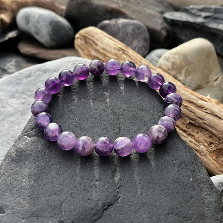 Amethyst Round 8 mm Bead Bracelet โ Boosts intuition & focus