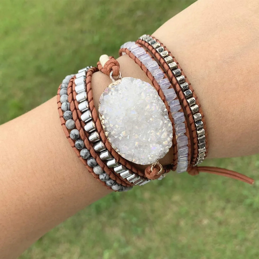 Druzzy & Map Stone Boho Wrap Bracelet for Purity & Strenght