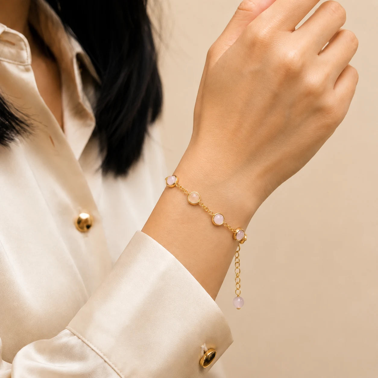 Rose Quartz Love & Heart Chakra Chain Bracelet