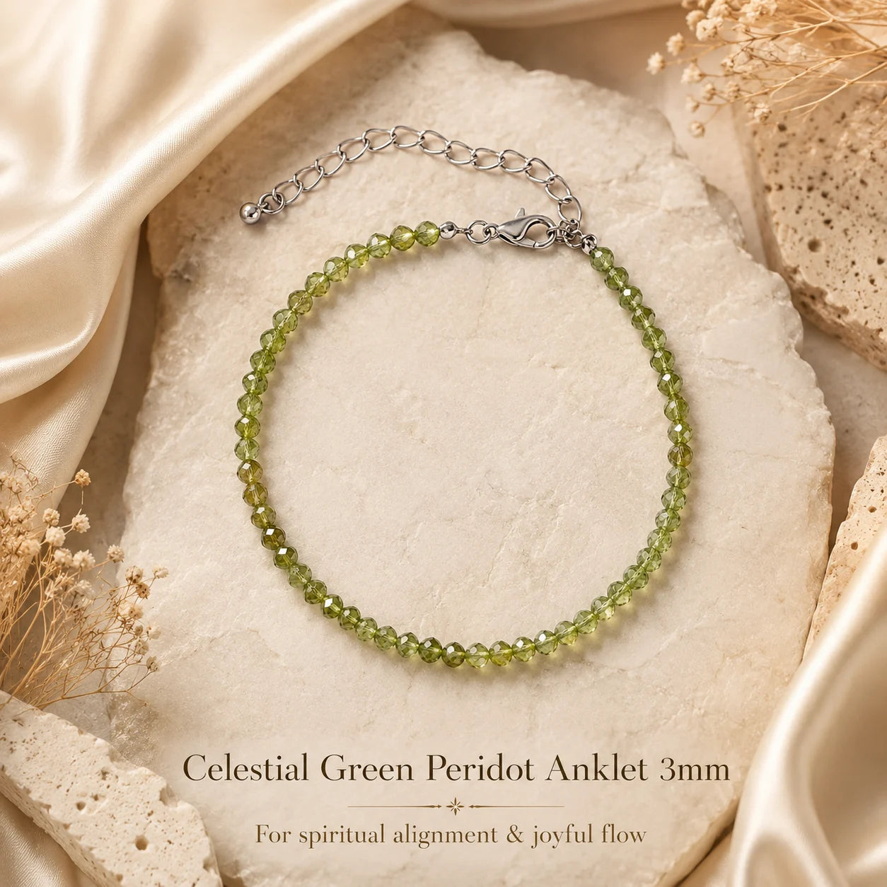 Celestial Green Peridot Anklet 3mm โ For spiritual alignment & joyful flow