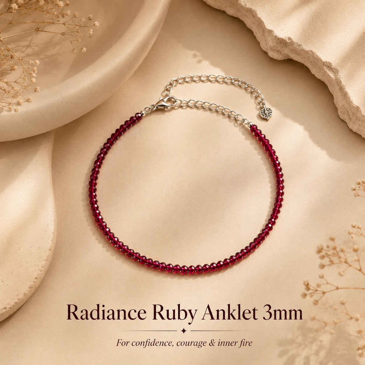 Radiance Ruby Anklet 3mm – For confidence, courage & inner fire