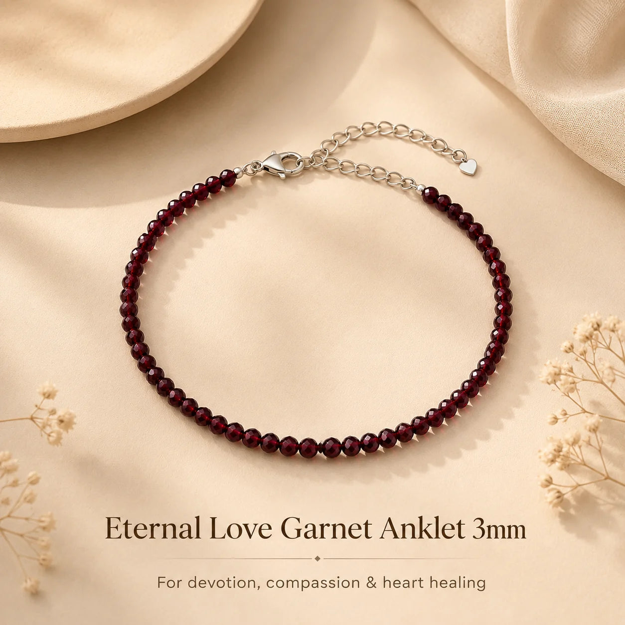 Eternal Love Garnet Anklet 3mm – For devotion, compassion & heart healing