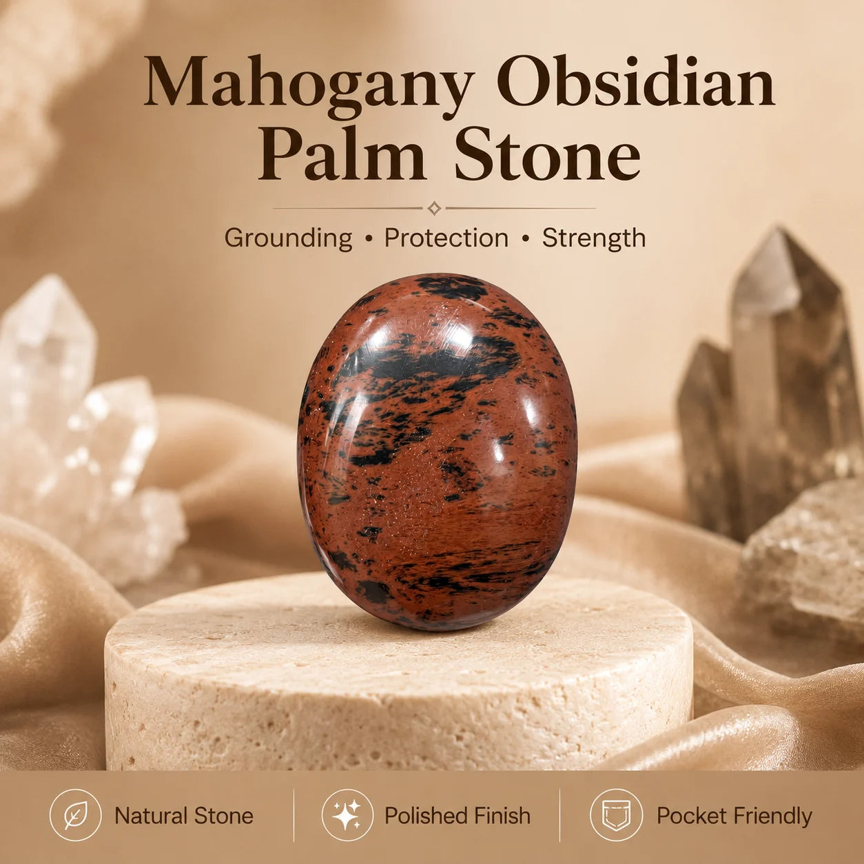 Mahogany Obsidian Polished Palm Stone – Grounding & Protection