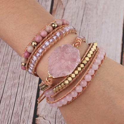 Rose Quartz Boho Wrap Bracelet for Love & Relationships