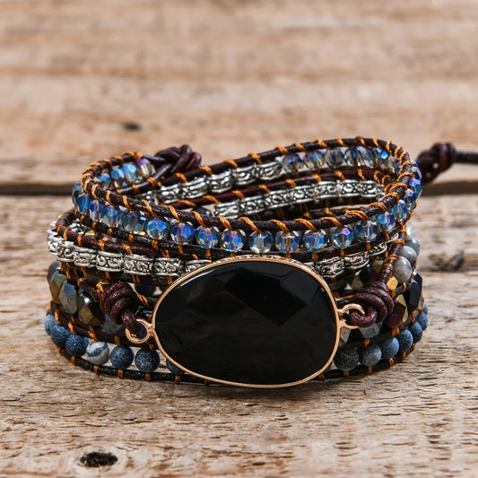 Black Onyx Boho Wrap Bracelet