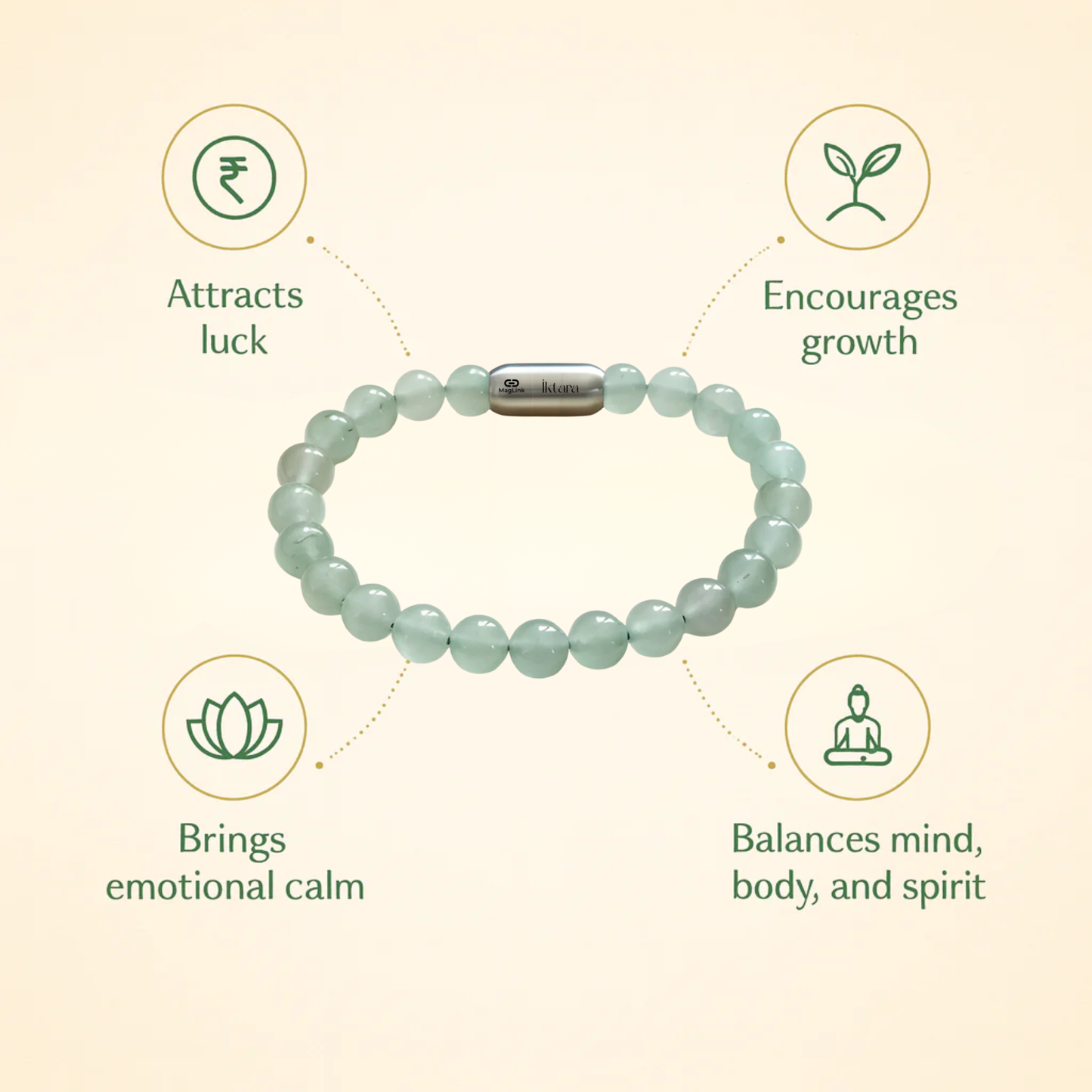 Green Aventurine Round 8MM Bead Bracelet – Aligns with Luck & Opportunities with Maglink