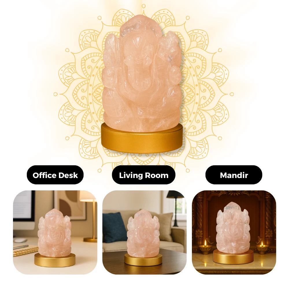 Vinayak Shakti – Rose Quartz Ganesha (AAA Quality)