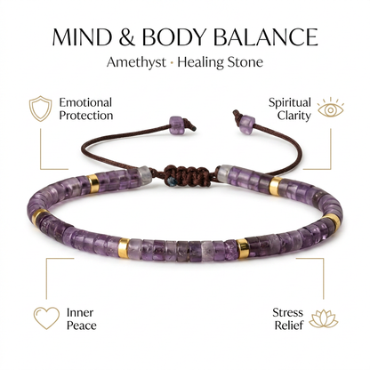 Amethyst Braided Bracelet (Balances mind & Body) - Infographic