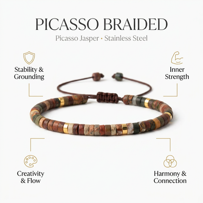 Picasso Braided Bracelet (Promoting stability & inner strength) - Infographic