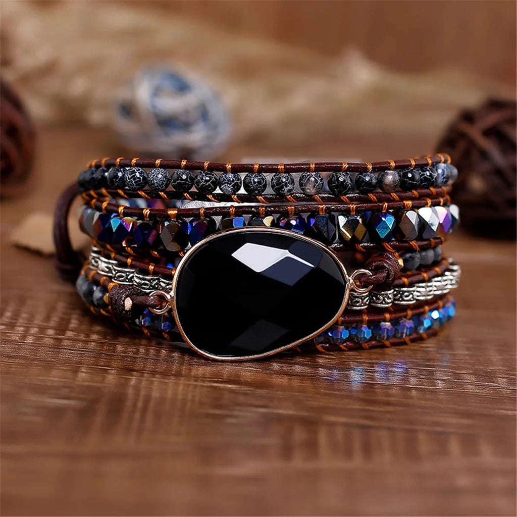 Black Onyx Boho Wrap Bracelet