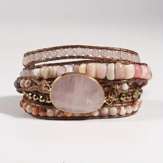 Rose Quartz Boho Wrap Bracelet for Love & Relationships