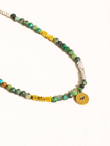 Green Jade Boho Handmade Stone Eye Necklace