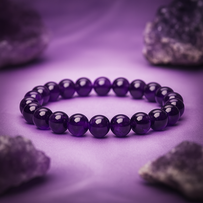 Amethyst Round 8 mm Bead Bracelet – Boosts intuition & focus
