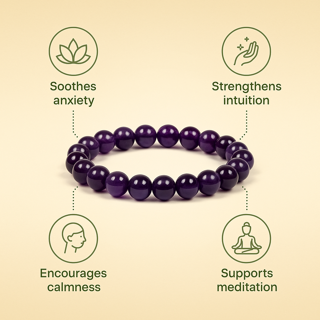 Amethyst Round 8 mm Bead Bracelet – Boosts intuition & focus