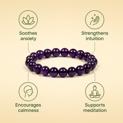 Amethyst Round 8 mm Bead Bracelet – Boosts intuition & focus