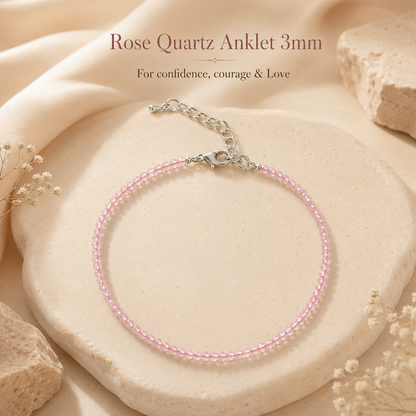 Rose Quartz Anklet 3mm – For confidence, courage & Love
