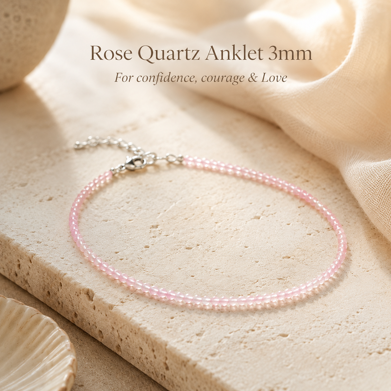 Rose Quartz Anklet 3mm – For confidence, courage & Love