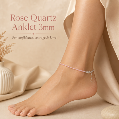 Rose Quartz Anklet 3mm – For confidence, courage & Love