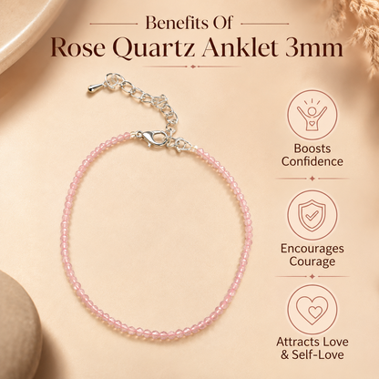 Rose Quartz Anklet 3mm – For confidence, courage & Love