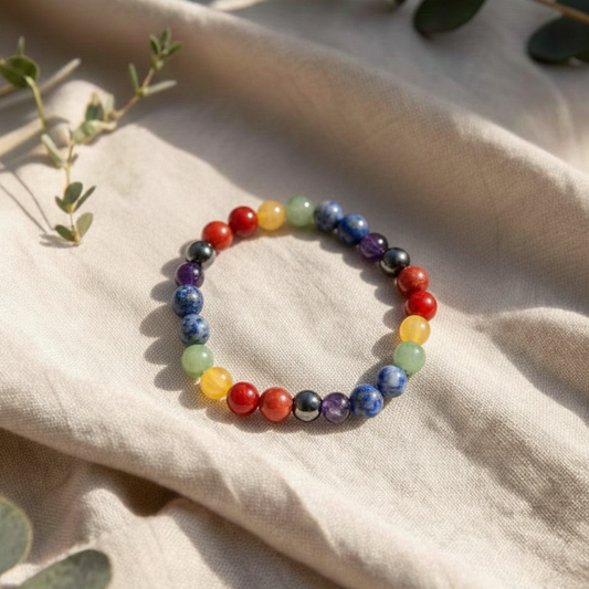 Natural Seven Chakra Crystal Healing 8MM Bracelet With Certificate