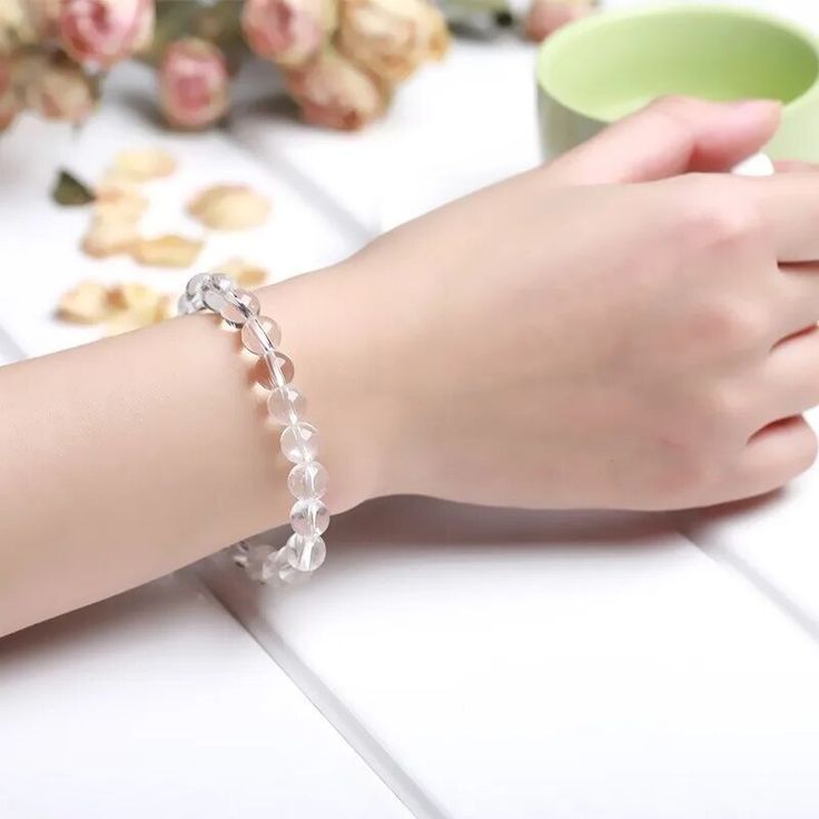 Clear Quartz Round 8 mm Bead Bracelet for Mind & Soul Alignment
