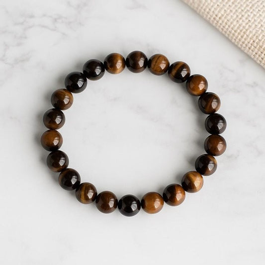 Tiger Eye 8mm rounded beads bracelet - Stone of Confidence, Courage & Focus