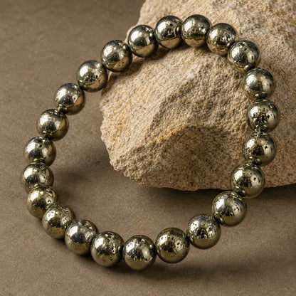 Pyrite Round 8MM Bead Bracelet - Confidence & Wealth