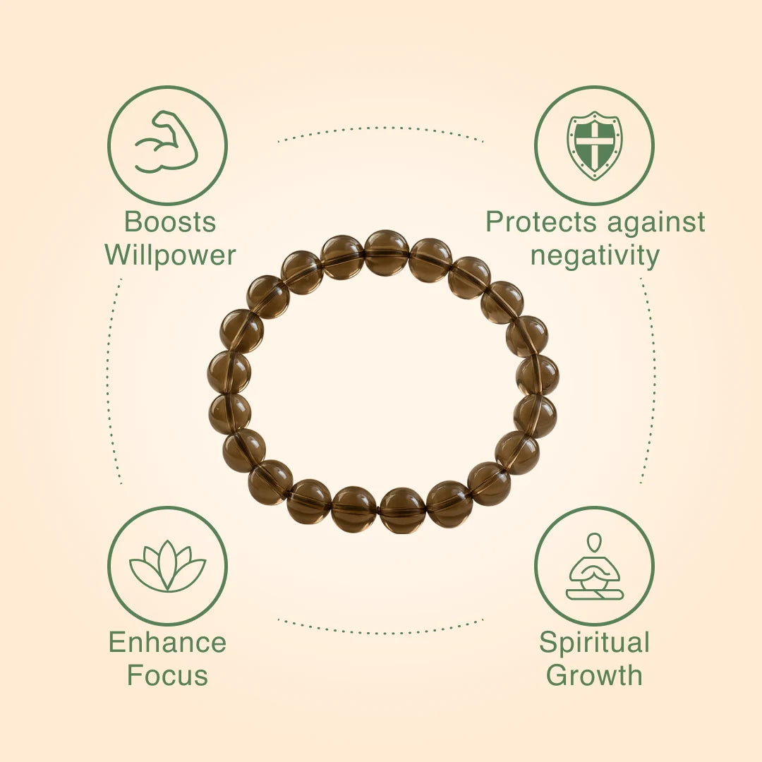 Smoky Quartz Round 8 mm Bead Bracelet (Grounding)