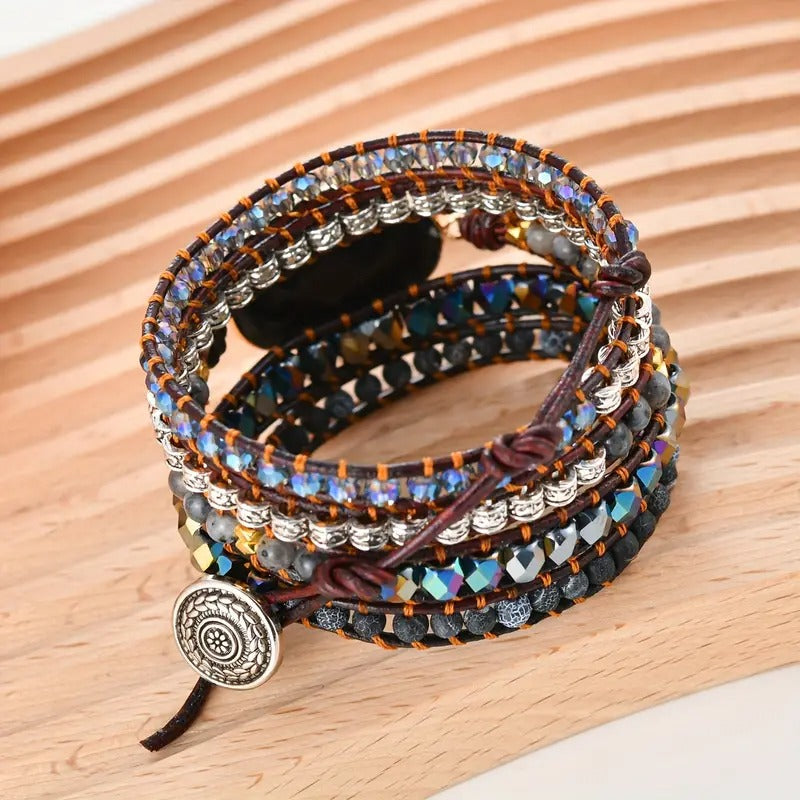 Black Onyx Boho Wrap Bracelet