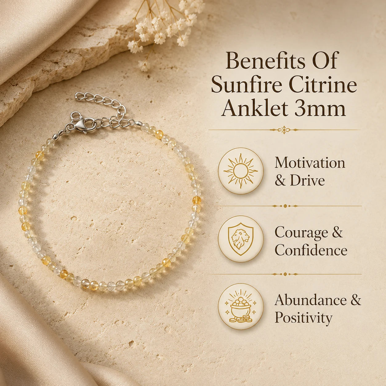 Sunfire Citrine Anklet 3mm – For motivation, courage & abundance