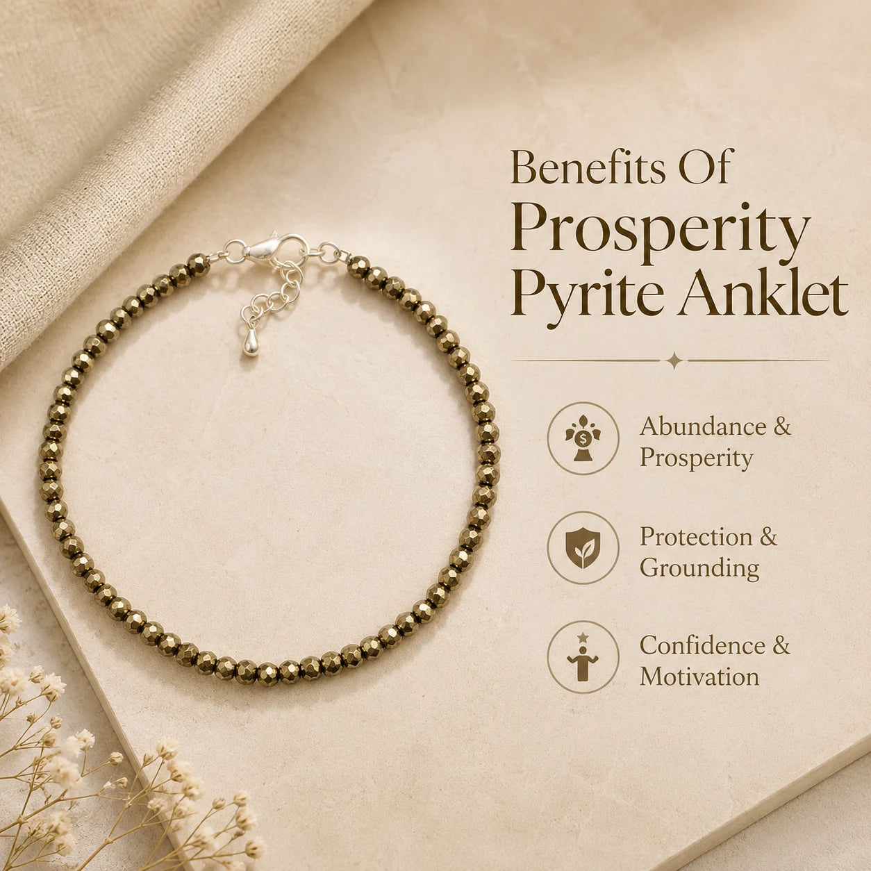 Prosperity Pyrite Anklet – For wealth, protection & radiant confidence