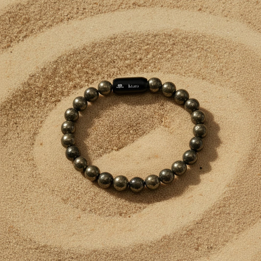 Pyrite Round 8MM Bead Bracelet - Confidence & Wealth with Maglink