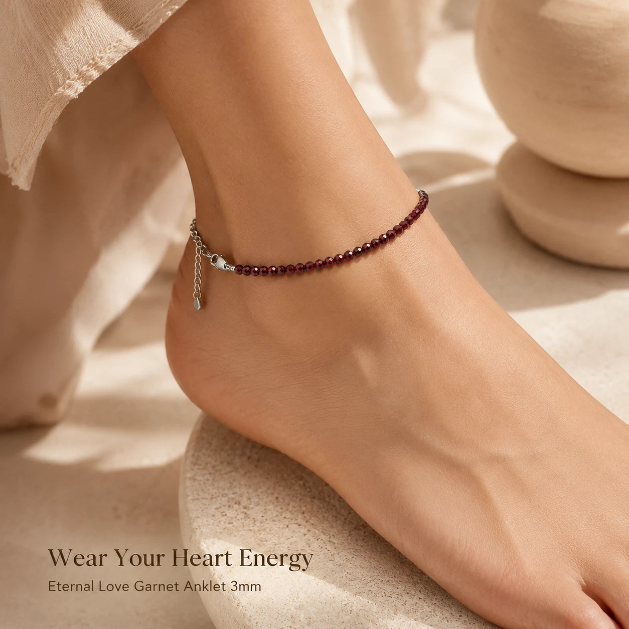 Eternal Love Garnet Anklet 3mm – For devotion, compassion & heart healing